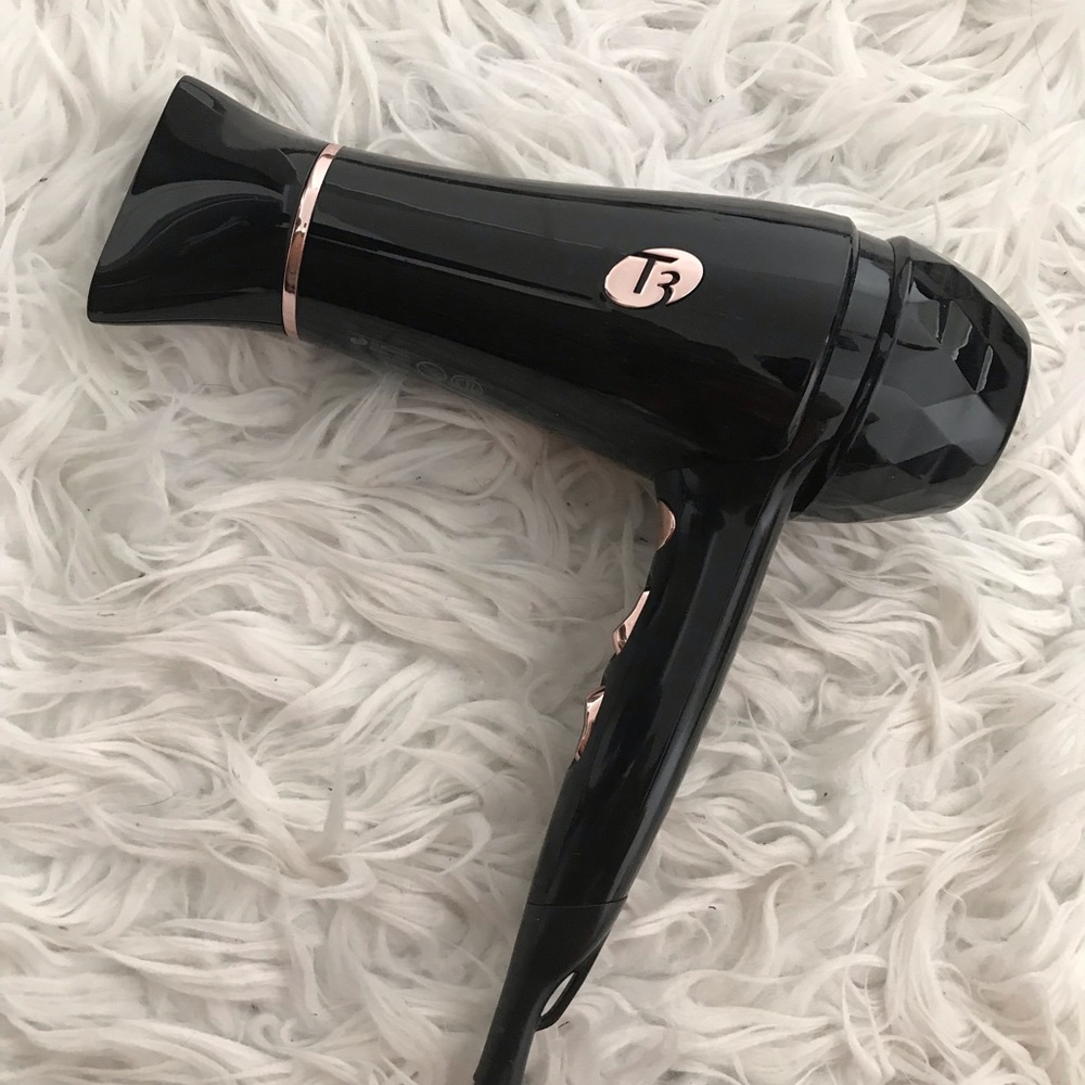 T3 Glossy Black Hair Dryer with Rose Gold Accents